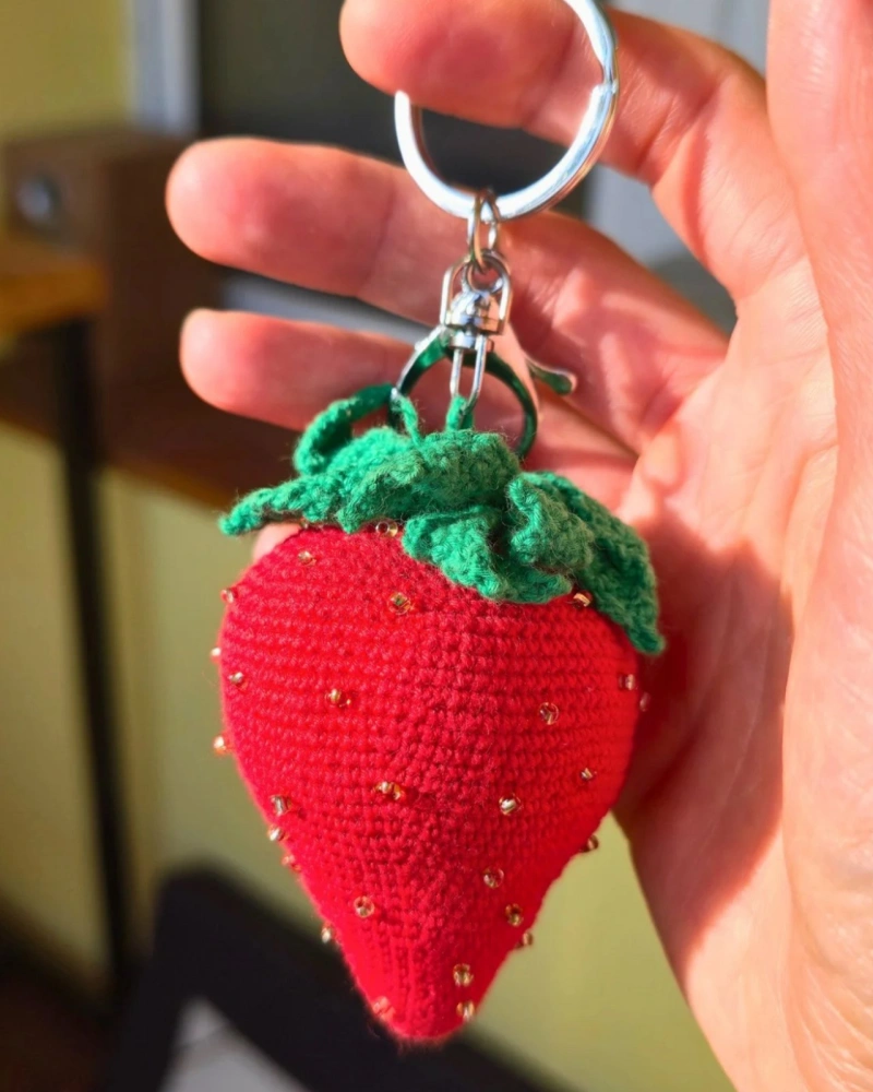 Crochet Strawberry Keyring